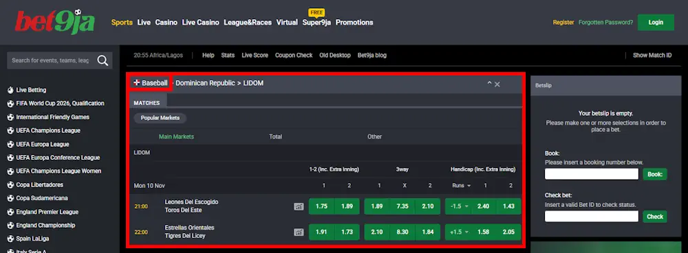 Baseball Bet9ja Screenshot