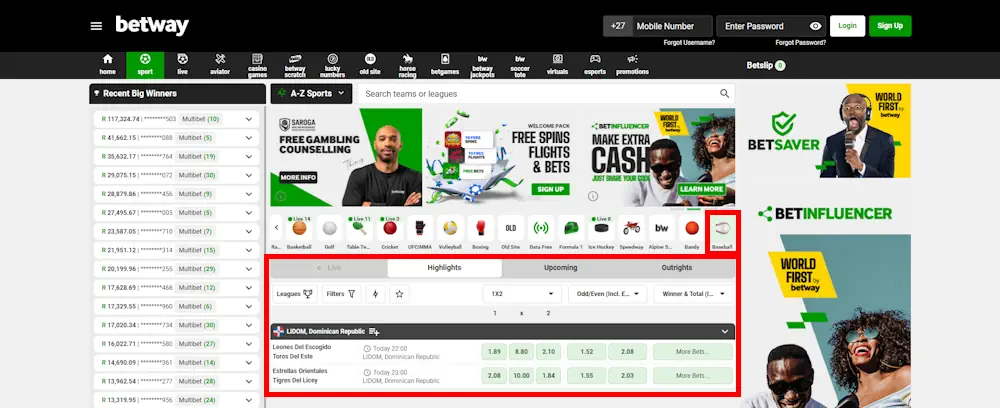 Baseball Betway Screenshot