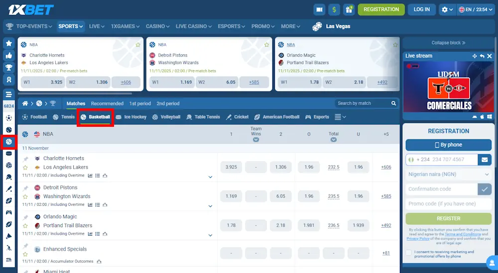 Basketball 1xBet Screenshot