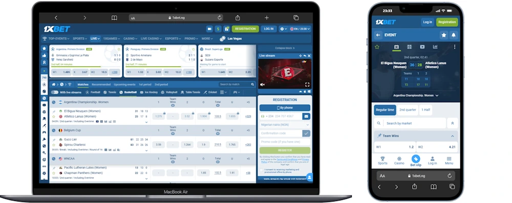 Basketball 1xbet Desktop and Mobile view Screenshot