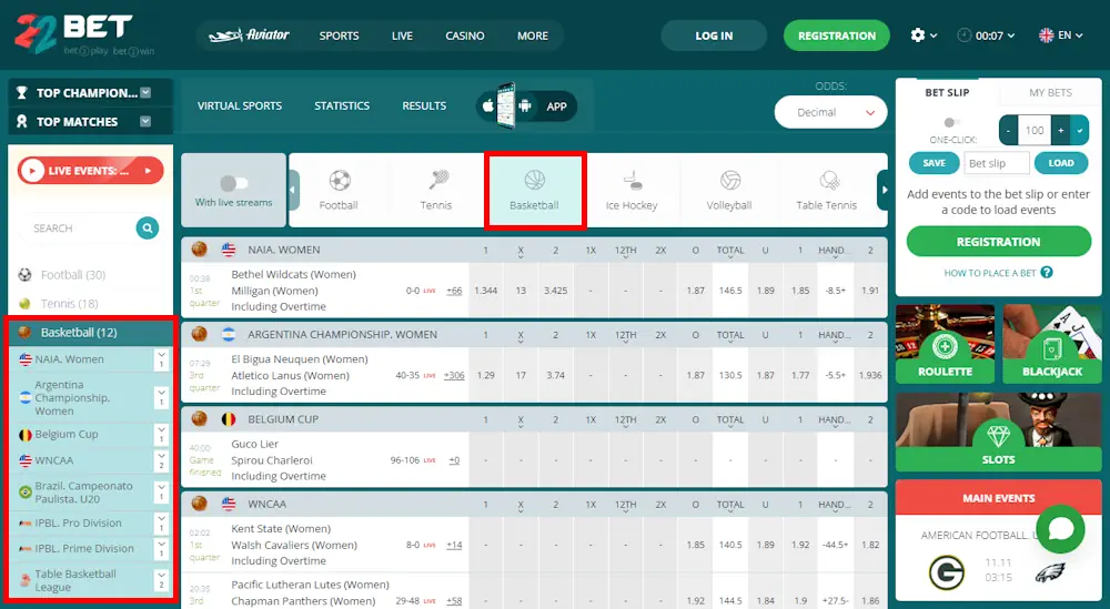 Basketball 22bet Screenshot