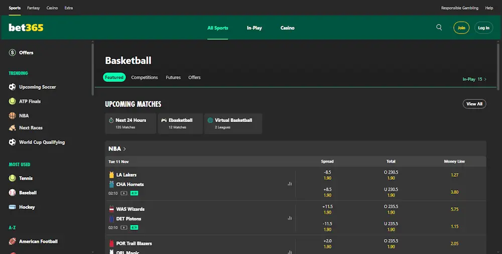 Basketball Bet365 Screenshot