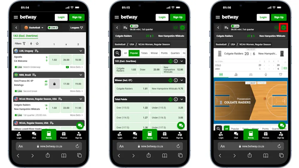 Basketball Betway Mobile Betting Screenshot