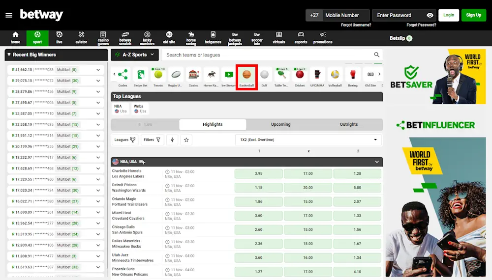 Basketball Betway Screenshot
