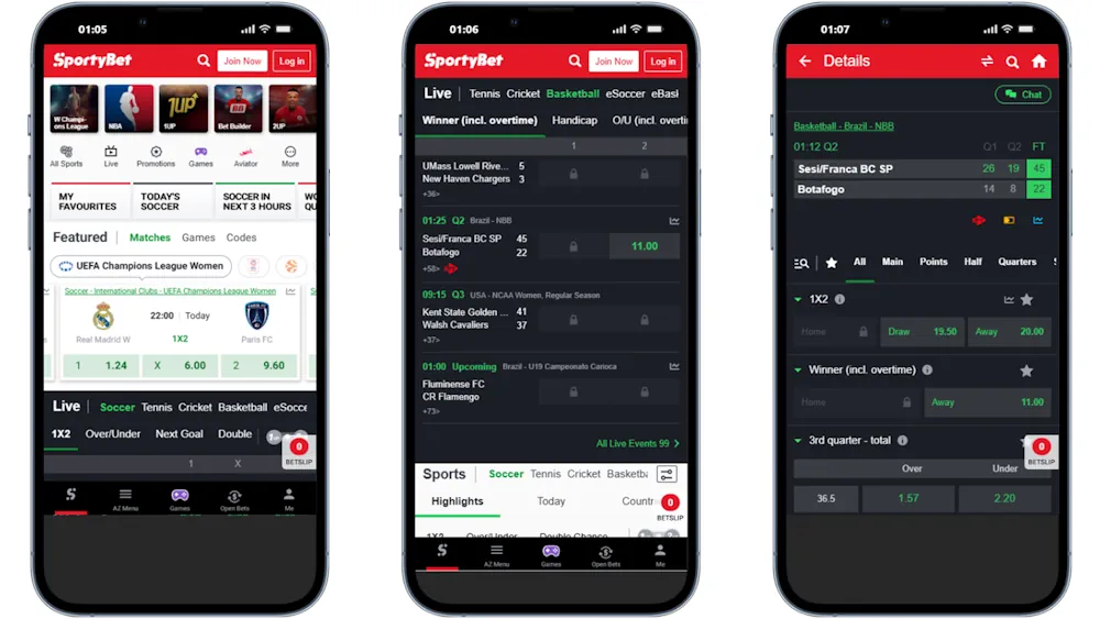 Basketball SportyBet Mobile Betting Screenshot