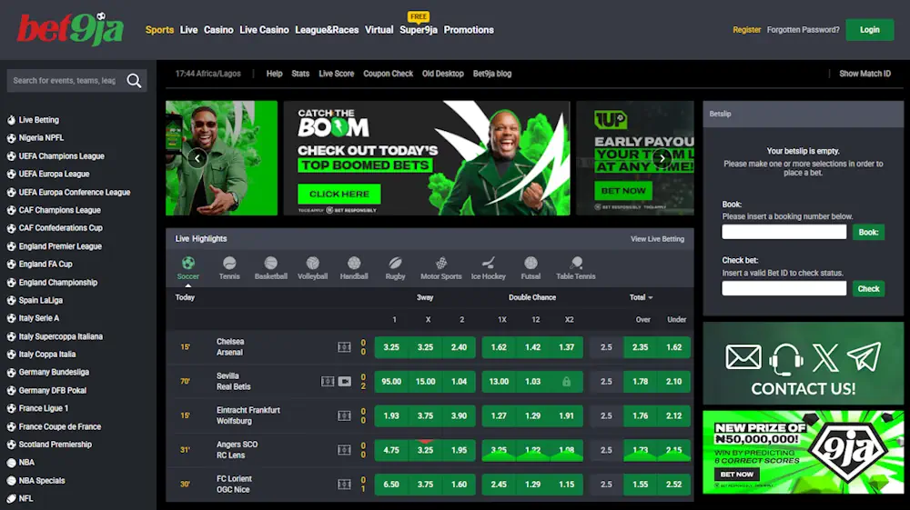 Bet9ja Sportsbook Screenshot