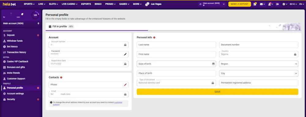 Helabet Account verification Screenshot