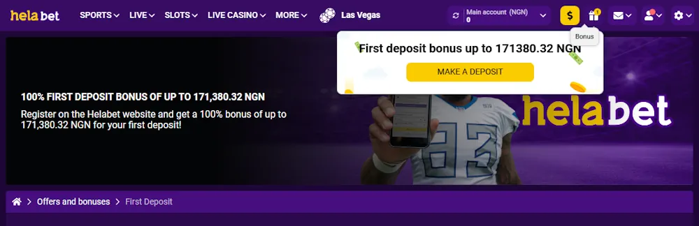 Helabet First deposit bonus Screenshot