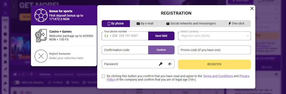 Helabet Phone Registration Screenshot