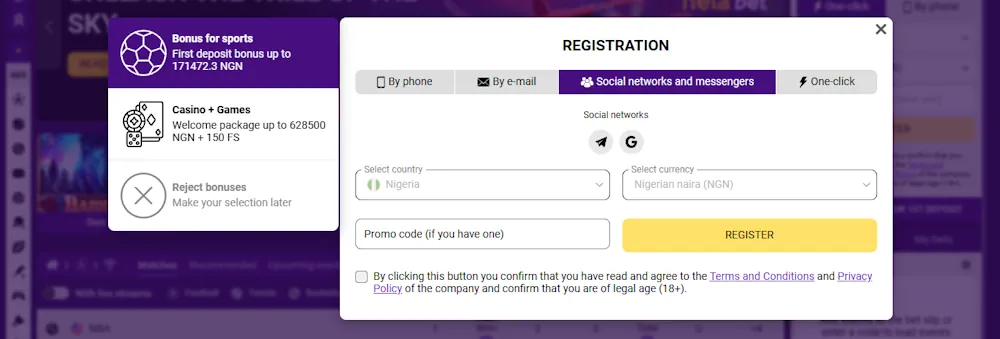 Helabet Social Media Registration Screenshot