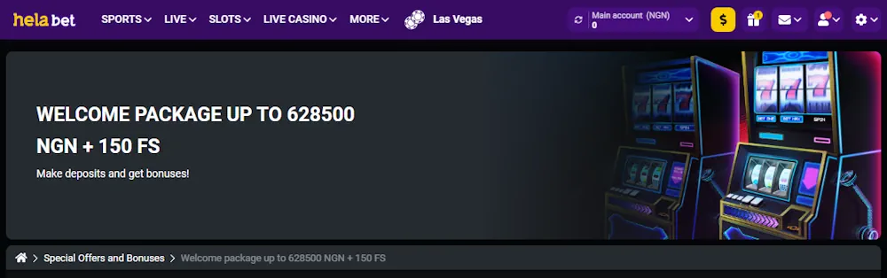 Helabet Welcome Package Screenshot