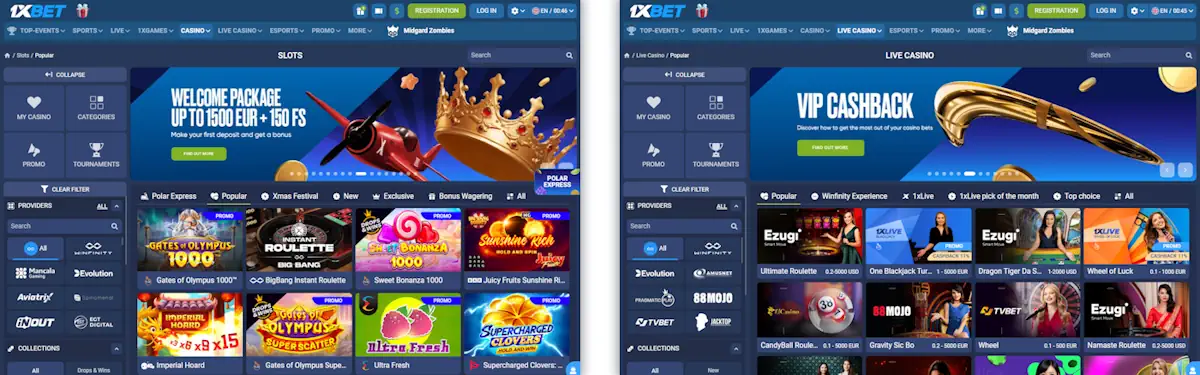 1XBET Casino Screenshot