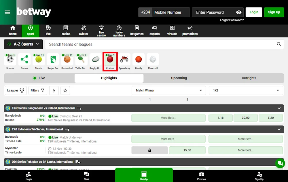 Cricket Betway Screenshot