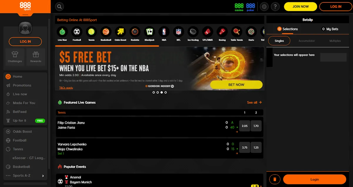 888Sports Sportsbook Screenshot