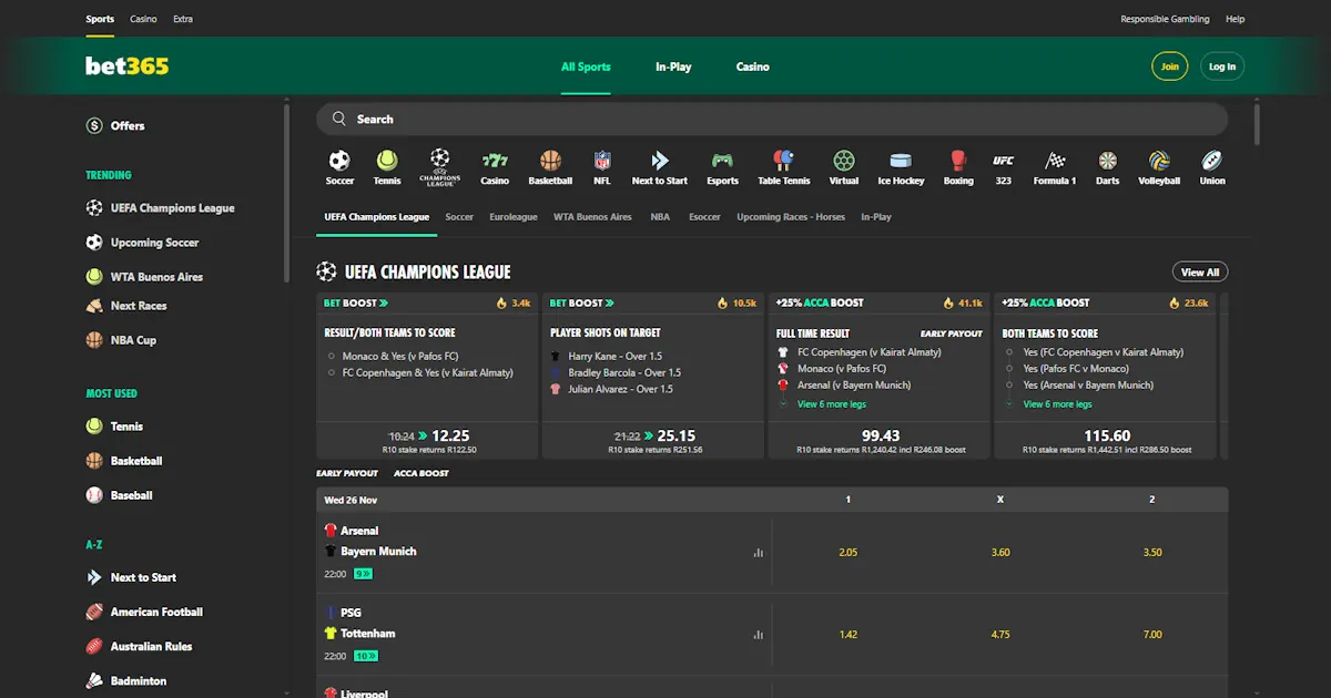 Bet365 Sportsbook Screenshot