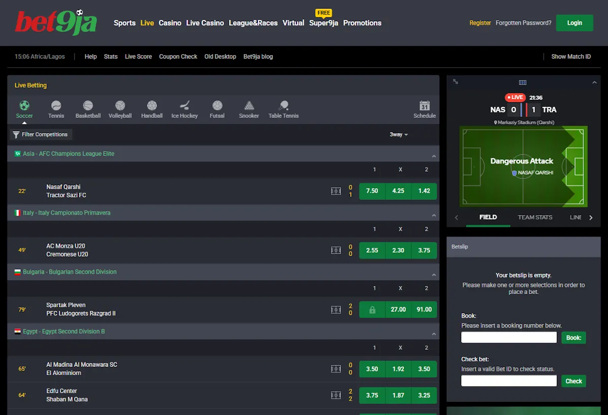 Bet9ja Sportsbook Screenshot