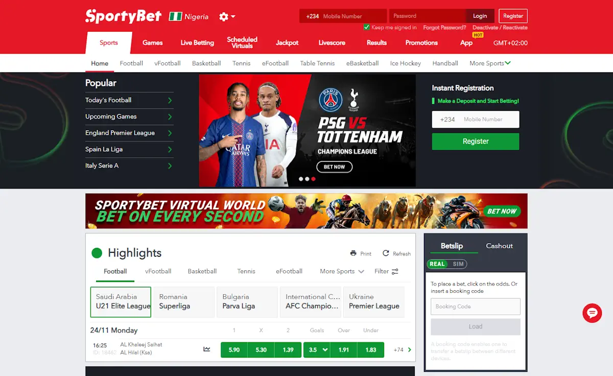 SportyBet Sportsbook Screenshot