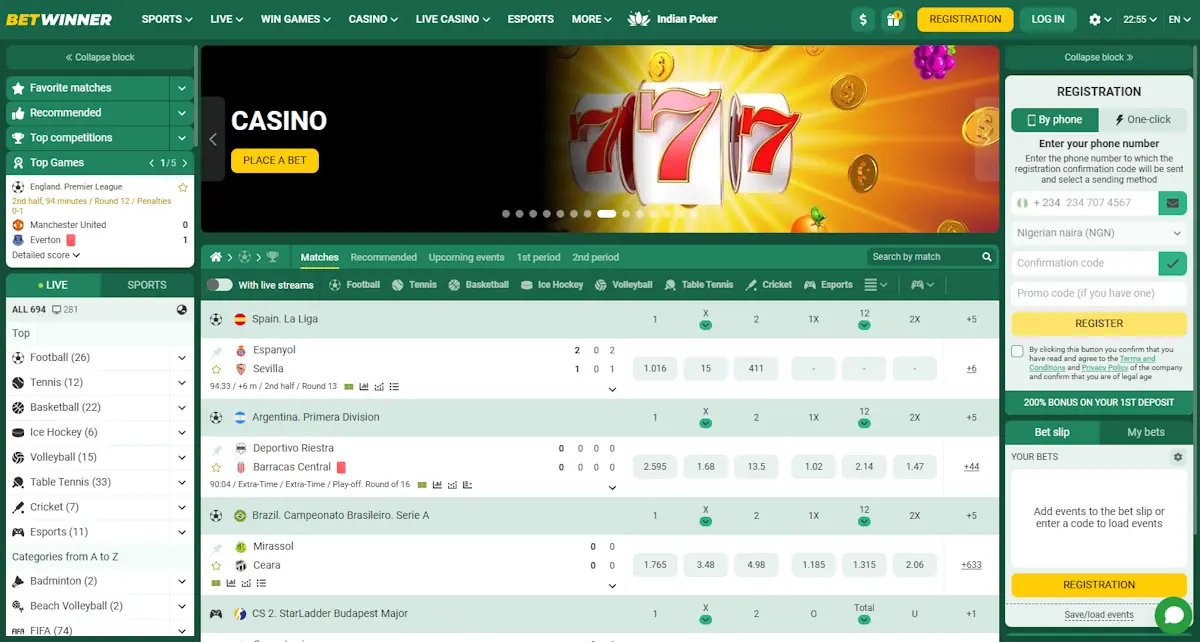 Betwinner Sportsbook Screenshot