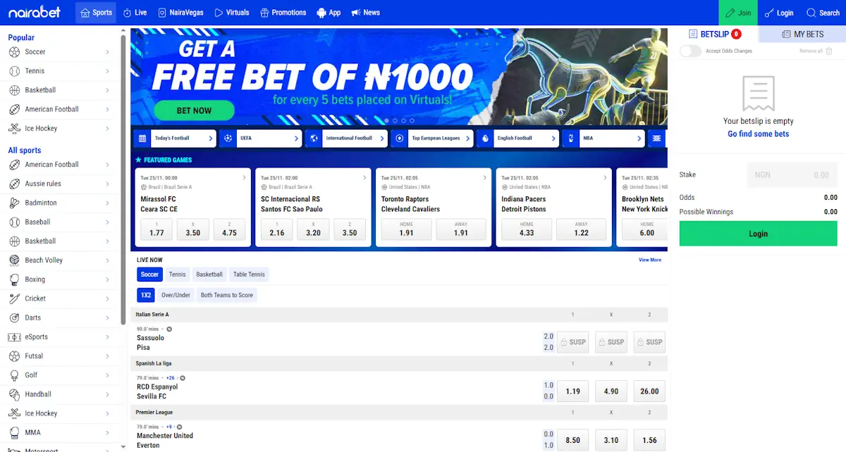Nairabet Sportsbook Screenshot