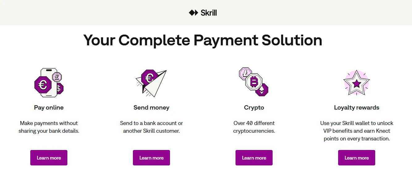 Skrill Advantages Screenshot