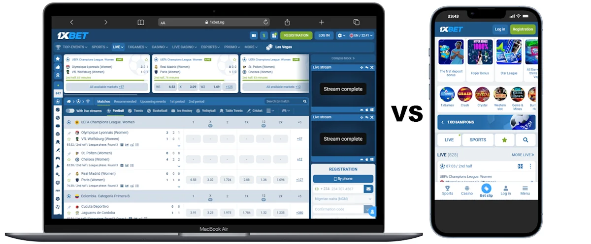 Football 1xBet mobile vs desktop Screenshot