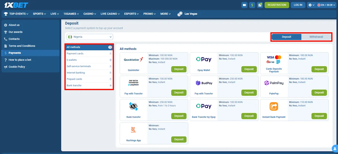 Football 1xBet Payments Screenshot