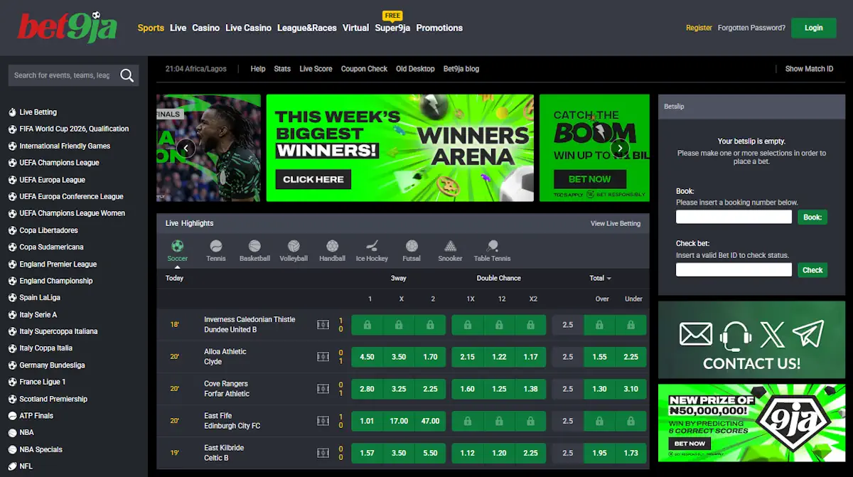 Football Bet9ja's soccer live betting Screenshot