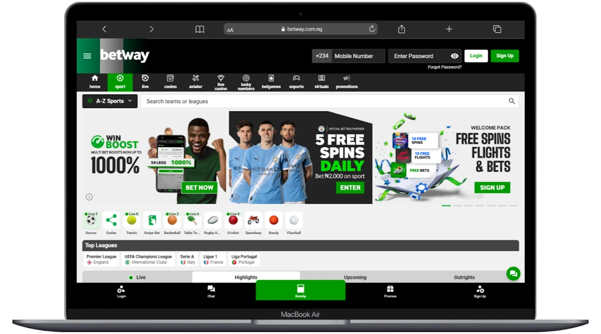 Football Betway's desktop view Screenshot