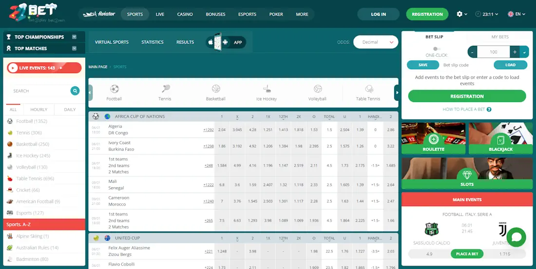 22Bet Sportsbook Screenshot