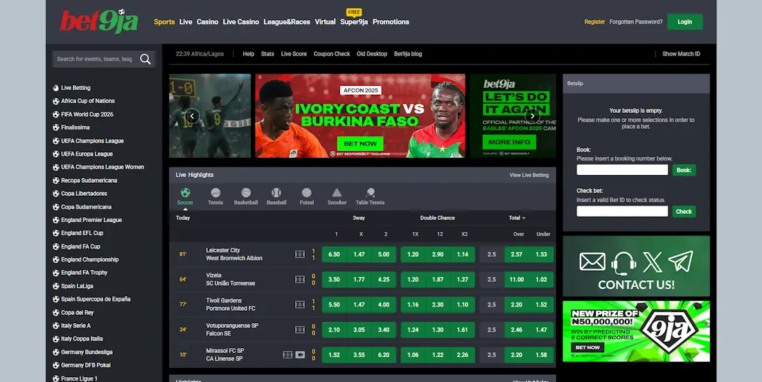 Bet9ja Sportsbook Screenshot