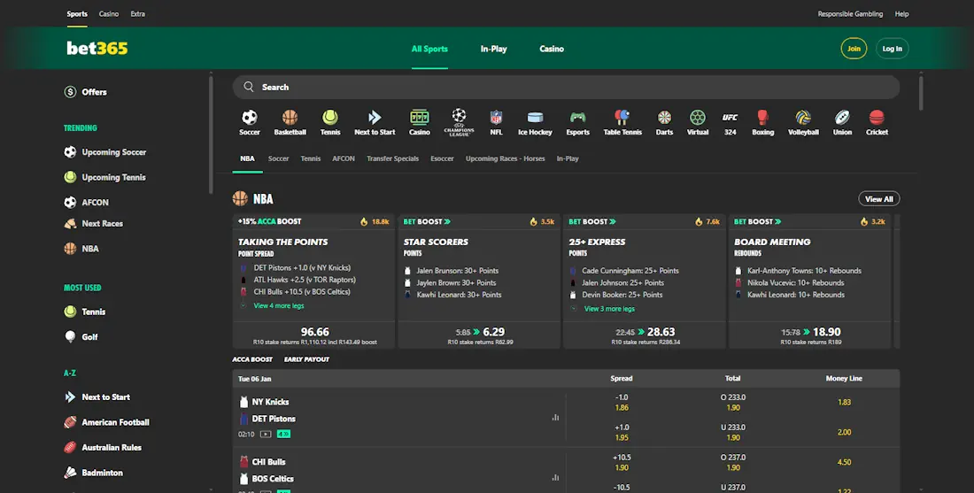 Bet365 Sportsbook Screenshot