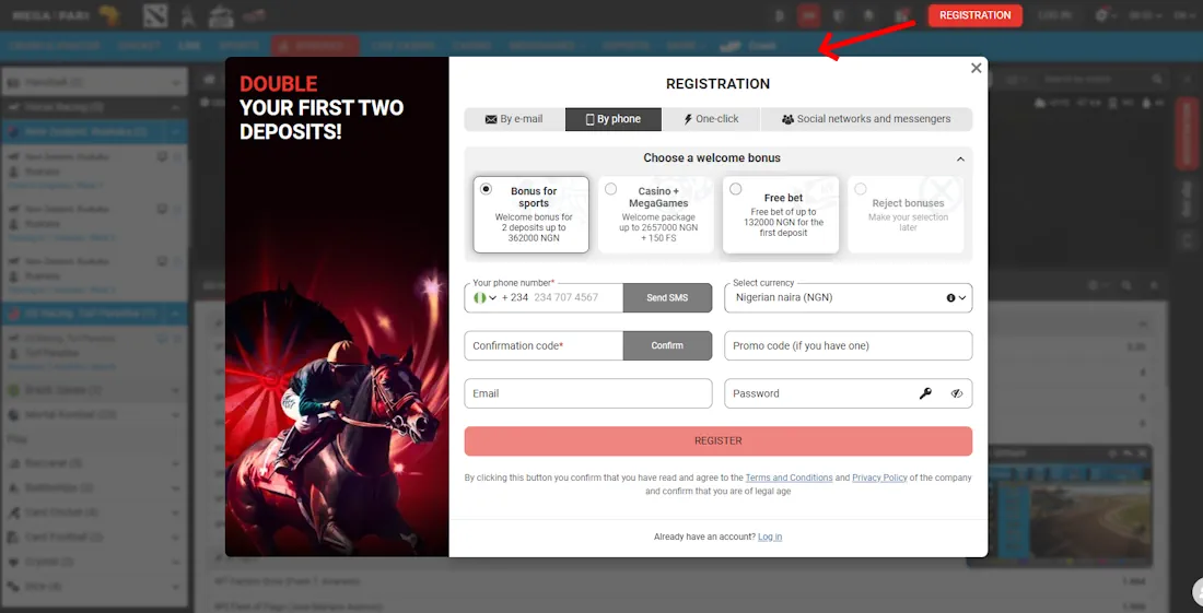 Megapari Registration Screenshot