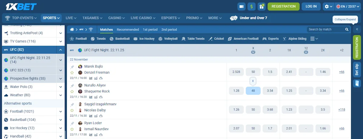 MMA 1xBet Screenshot