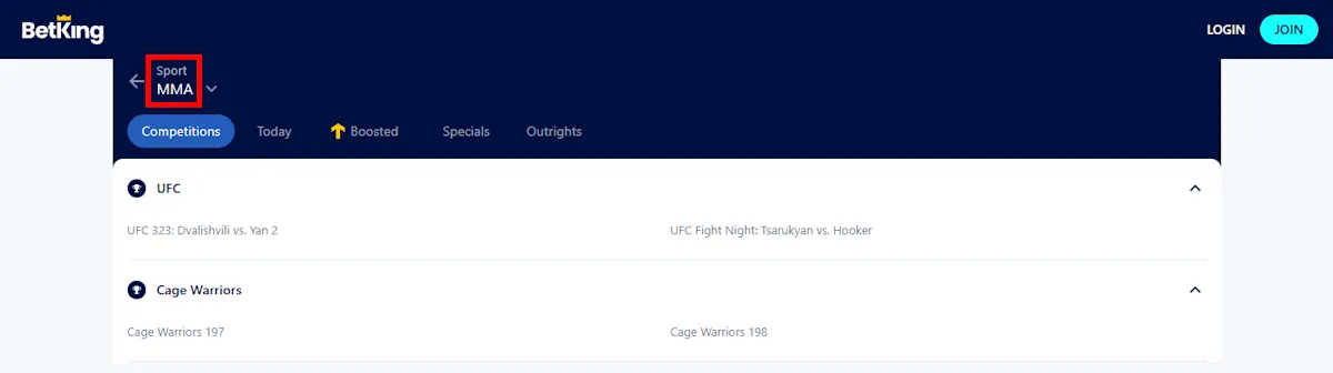 MMA Betking Screenshot