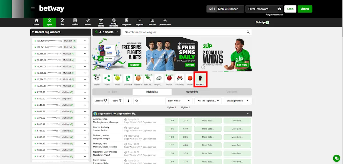 MMA Betway Screenshot