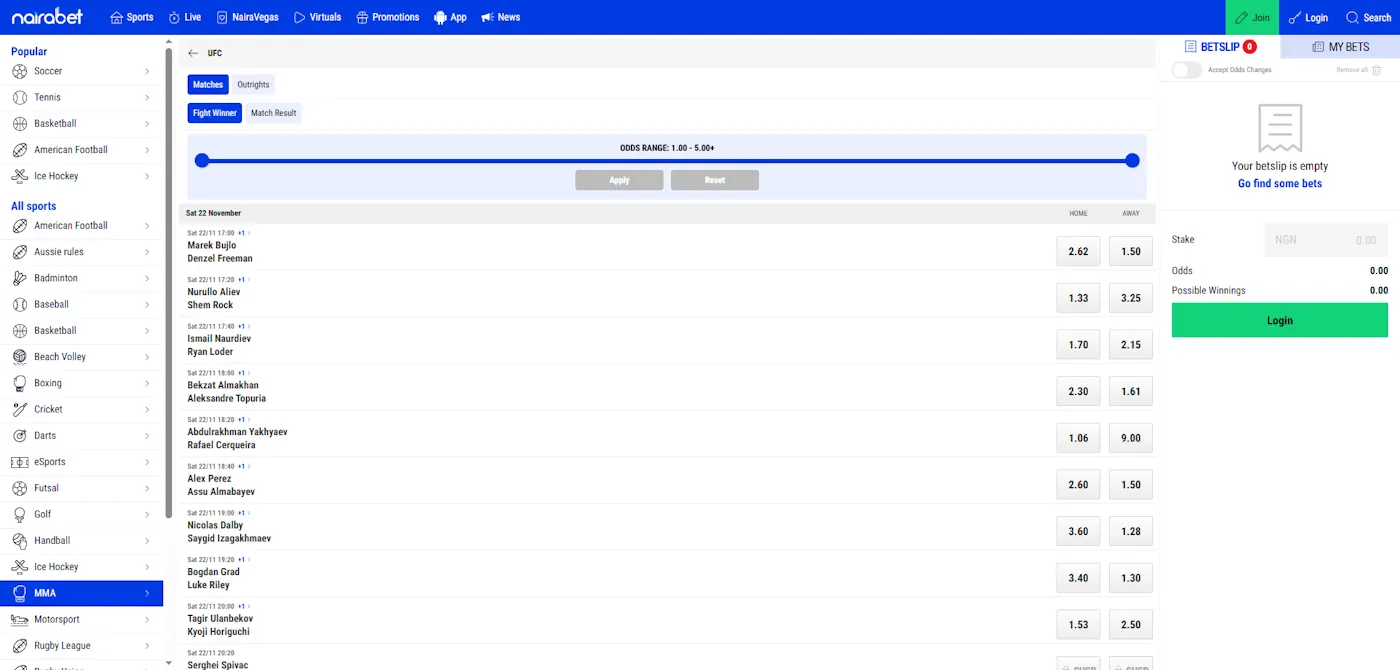 MMA Nairabet Screenshot
