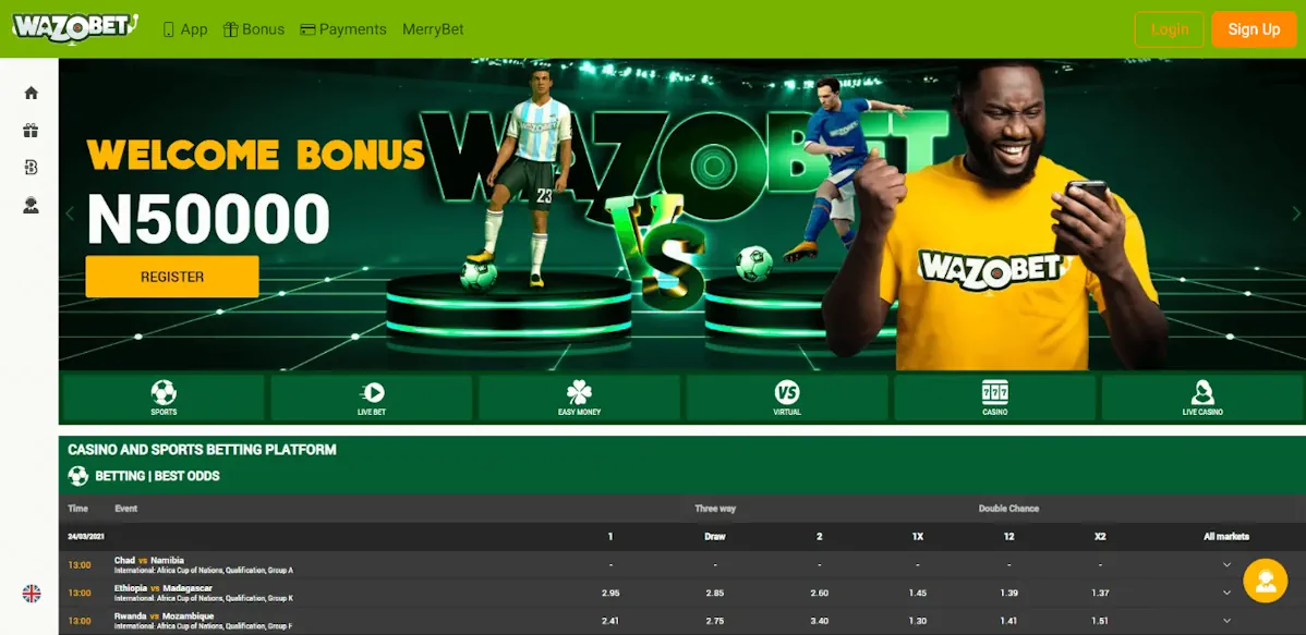 Wazobet Homepage Screenshot