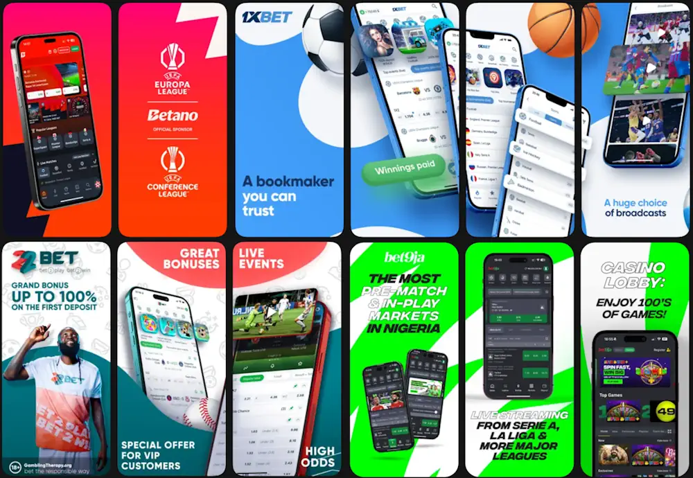 Betting apps on phone screens