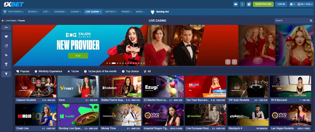 1xBet Live Casino Screenshot