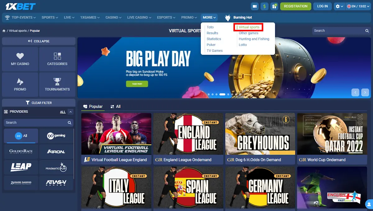 1xBet Virtual sports Screenshot