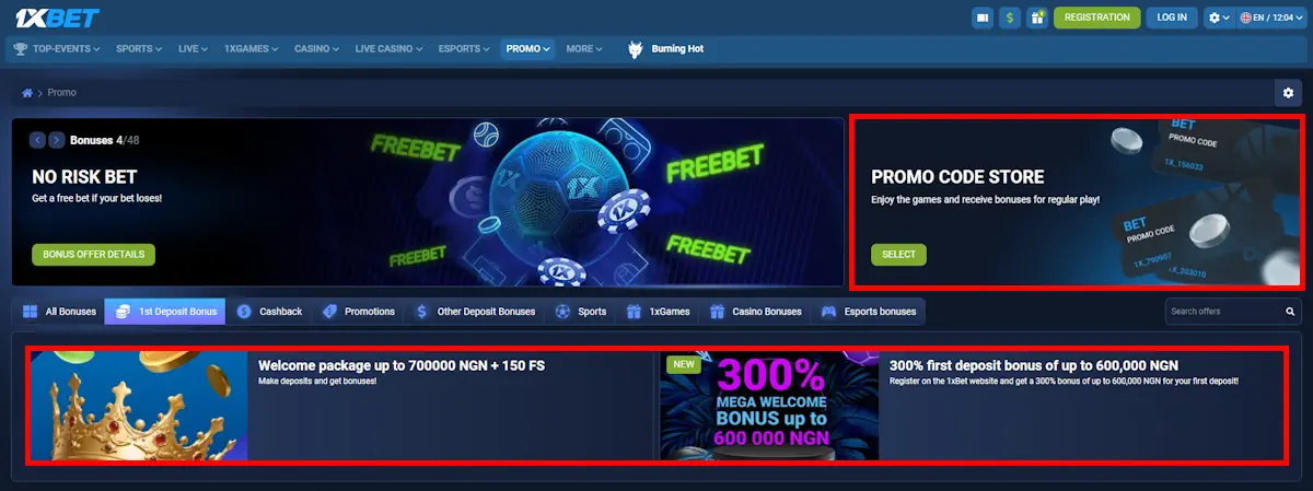 1xBet Welcome bonuses and promotional codes Screenshot