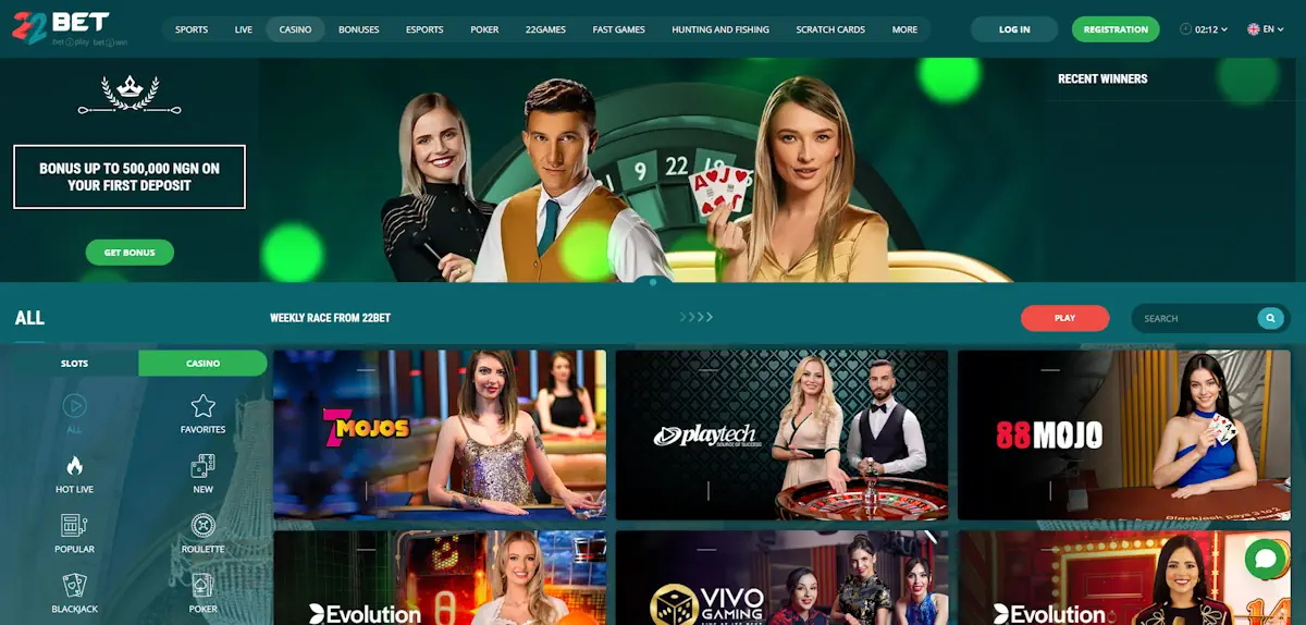 22bet Live Casino Screenshot