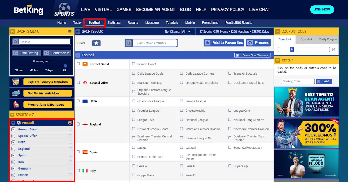 BetKing Football betting Screenshot