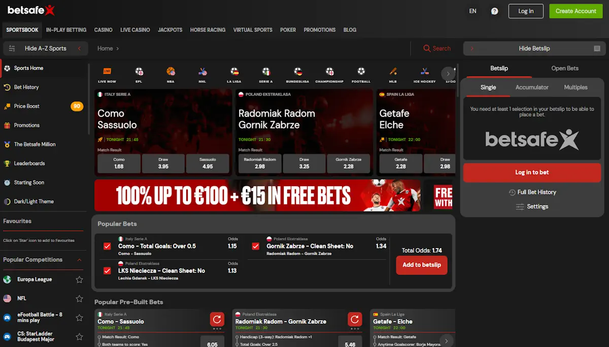 Betsafe Sportsbook Screenshot