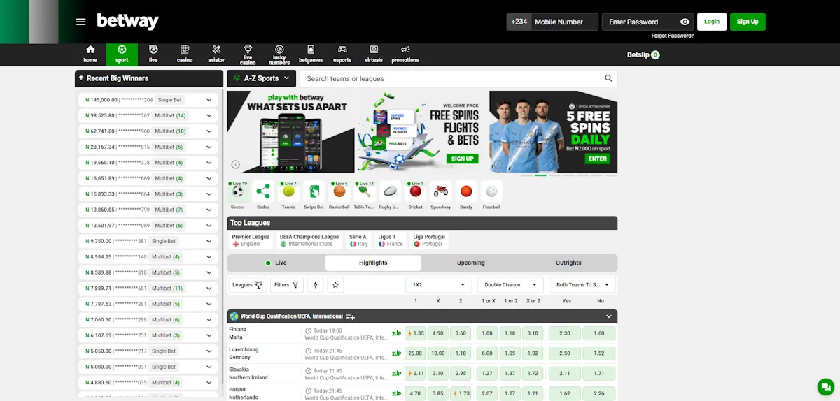 Betway Casino Homepage Screenshot