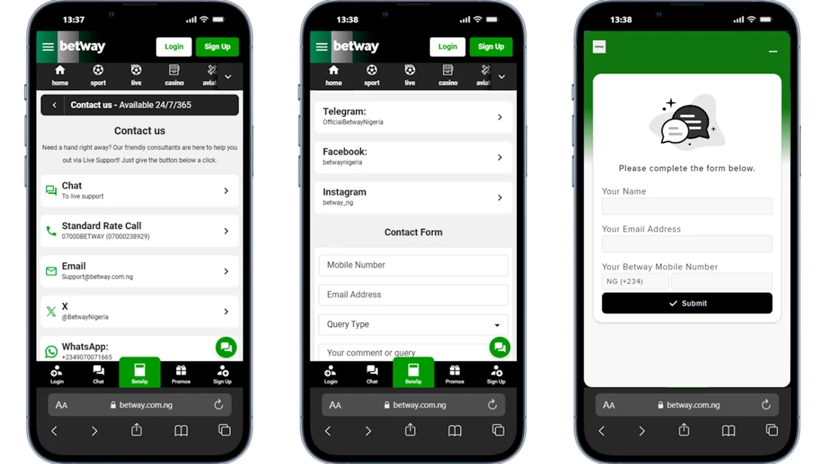 Betway Customer Support Mobile Screenshot