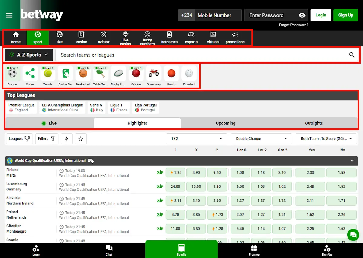 Betway Interface Screenshot