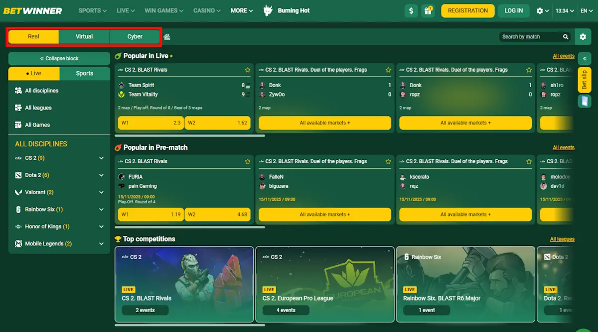 Betwinner Esports Screenshot