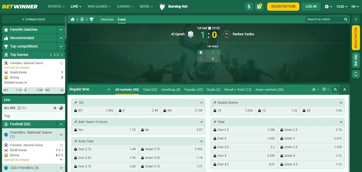Betwinner Football Odds Screenshot