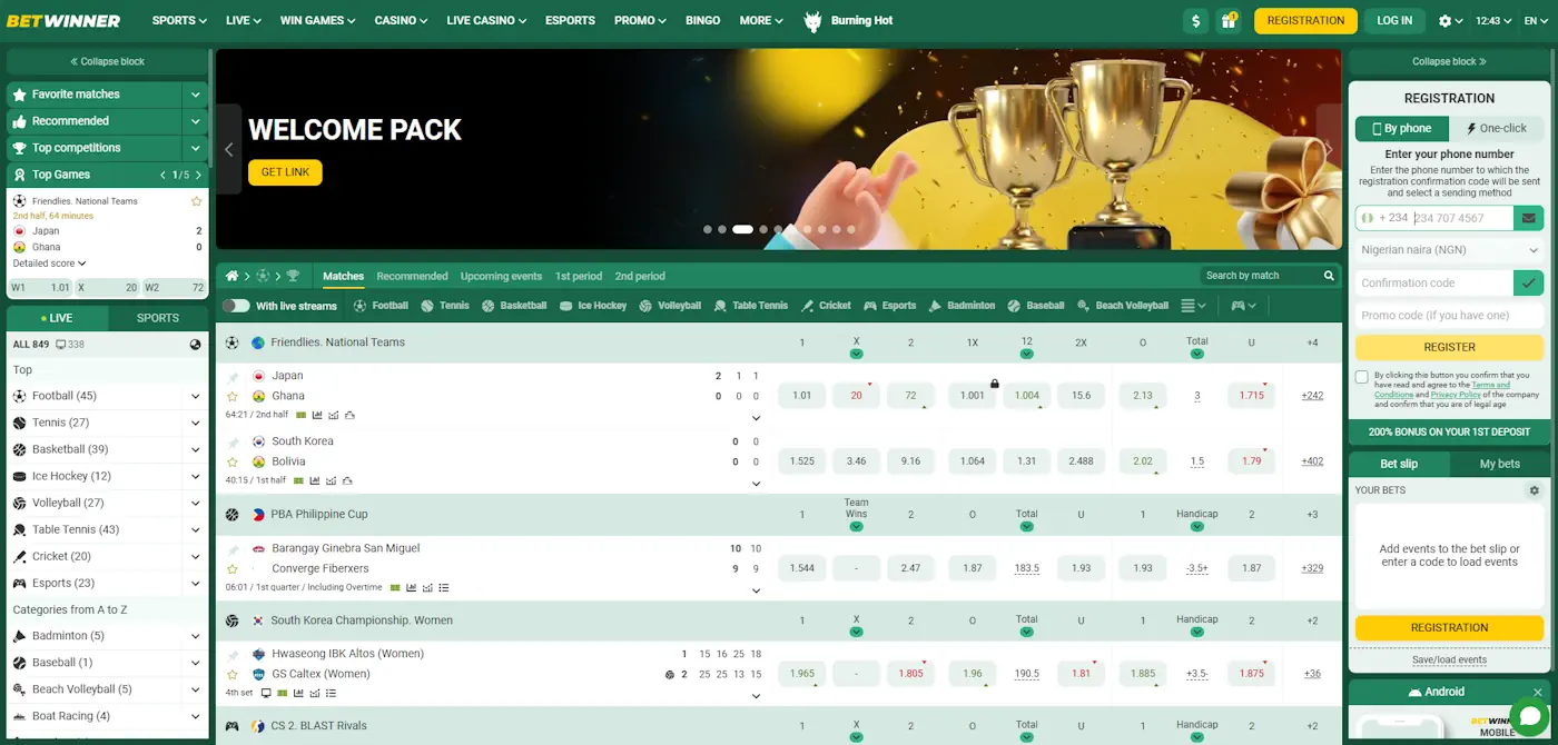 Betwinner Homepage Screenshot